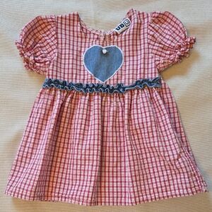 Vintage UBU Red White Gingham Plaid Heart Dress Made in USA 2T COTTON